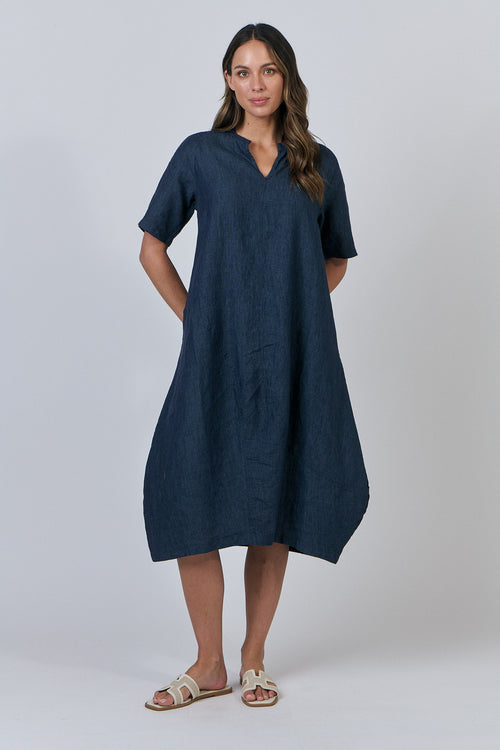 LANTERN HEM MIDI DRESS - POSEIDON