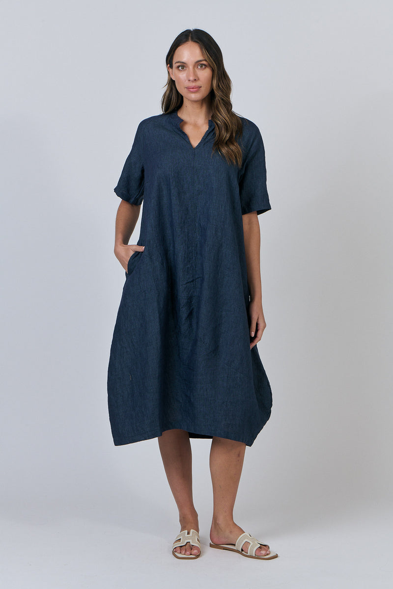 LANTERN HEM MIDI DRESS - POSEIDON
