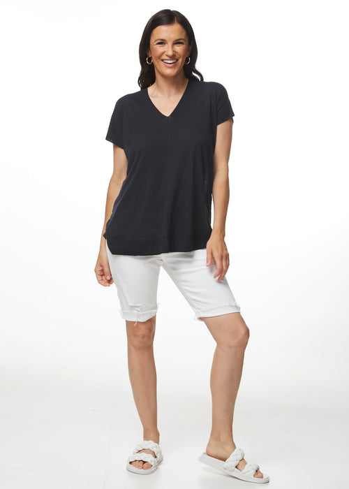 V NECK TOP - INK
