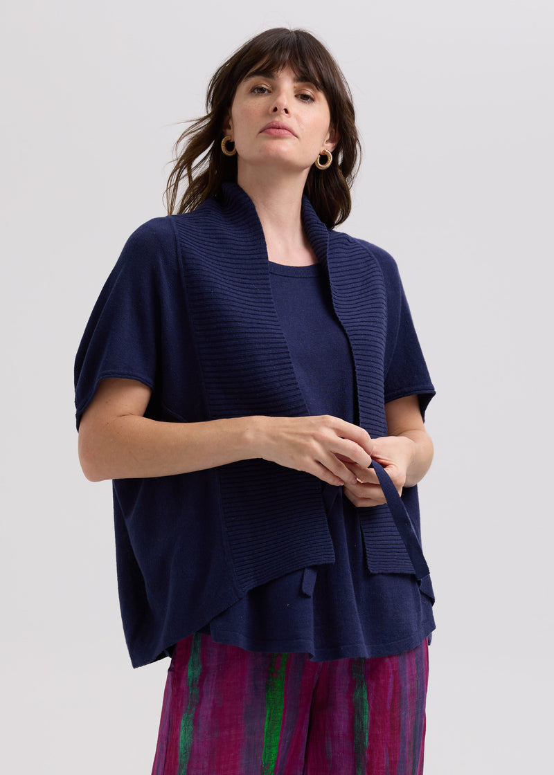 LINEN TIE CARDI - MARINE