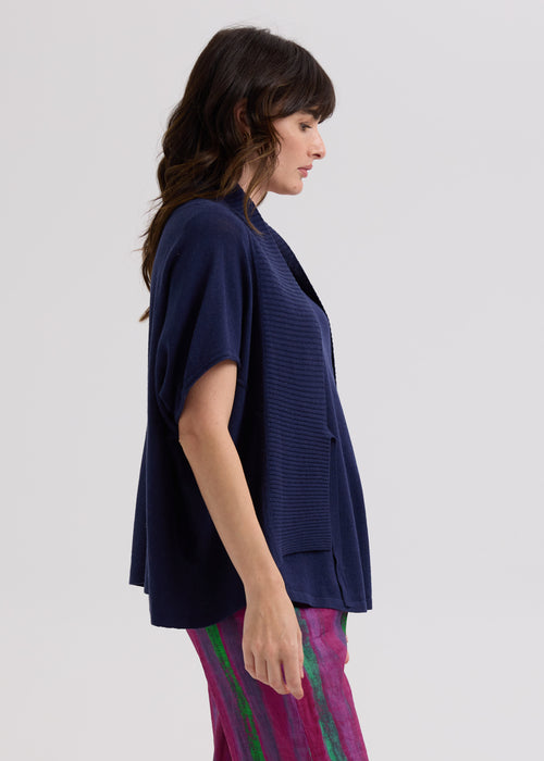 LINEN TIE CARDI - MARINE