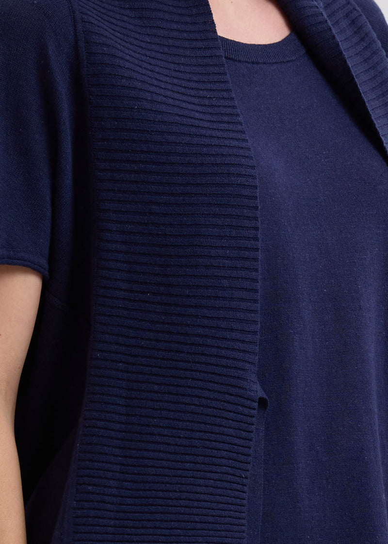 LINEN TIE CARDI - MARINE