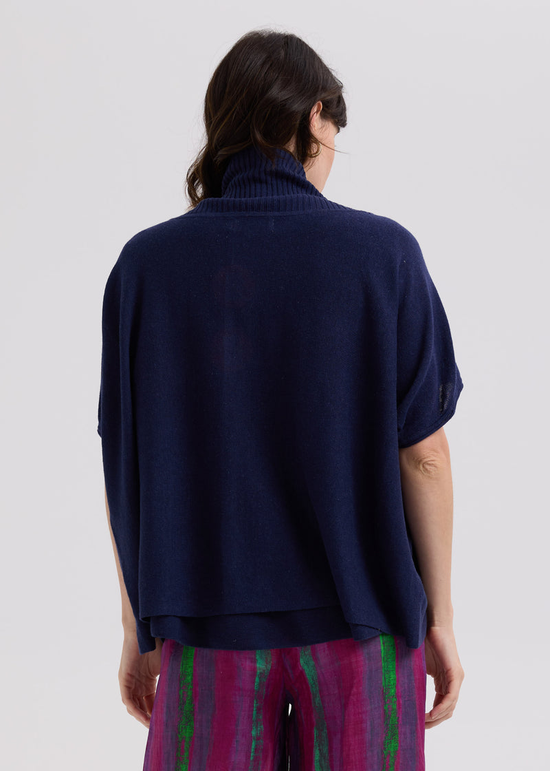 LINEN TIE CARDI - MARINE