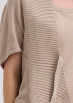 LINEN TIE CARDI - TAUPE