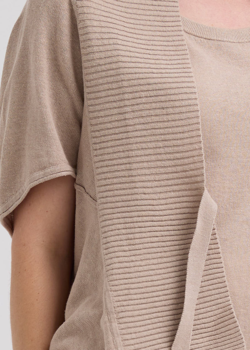 LINEN TIE CARDI - TAUPE