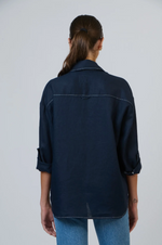 LINEN BOYFRIEND SHIRT IN MARINE