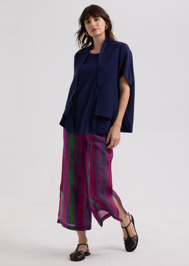 LINEN TIE CARDI - MARINE