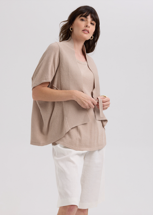 LINEN TIE CARDI - TAUPE
