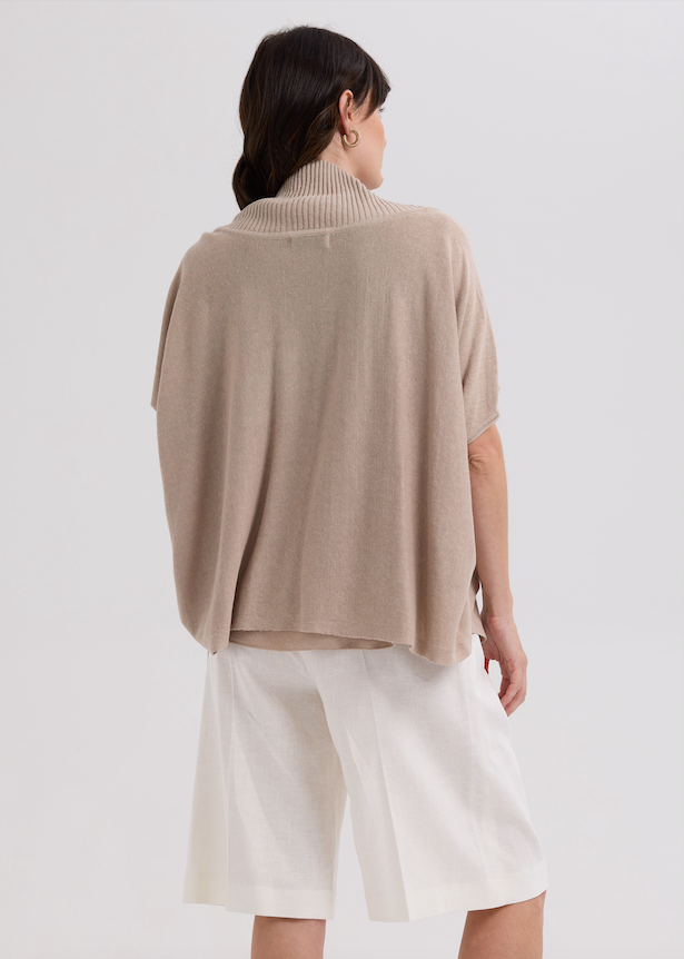 LINEN TIE CARDI - TAUPE
