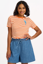 MAGGIE T-SHIRT - OFF-WHITE/ ORANGE, STRIPY PARROT