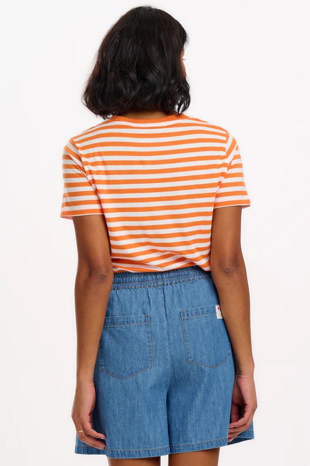 MAGGIE T-SHIRT - OFF-WHITE/ ORANGE, STRIPY PARROT