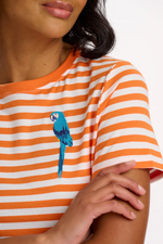 MAGGIE T-SHIRT - OFF-WHITE/ ORANGE, STRIPY PARROT