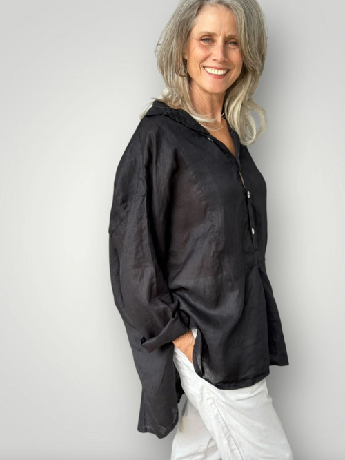 MEGAN LINEN SHIRT - BLACK