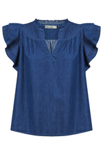 MELENIA DENIM FRILL TOP - INDIGO