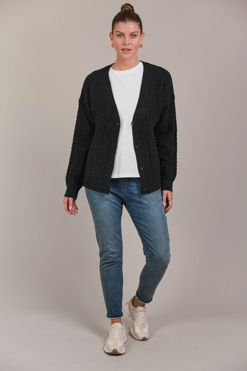 MERANO CROP CARDIGAN - CHAR