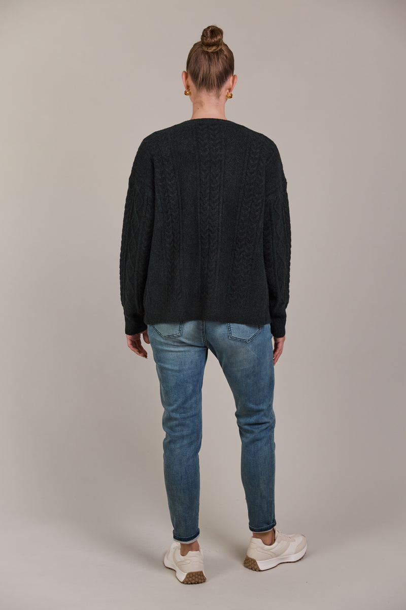 MERANO CROP CARDIGAN - CHAR