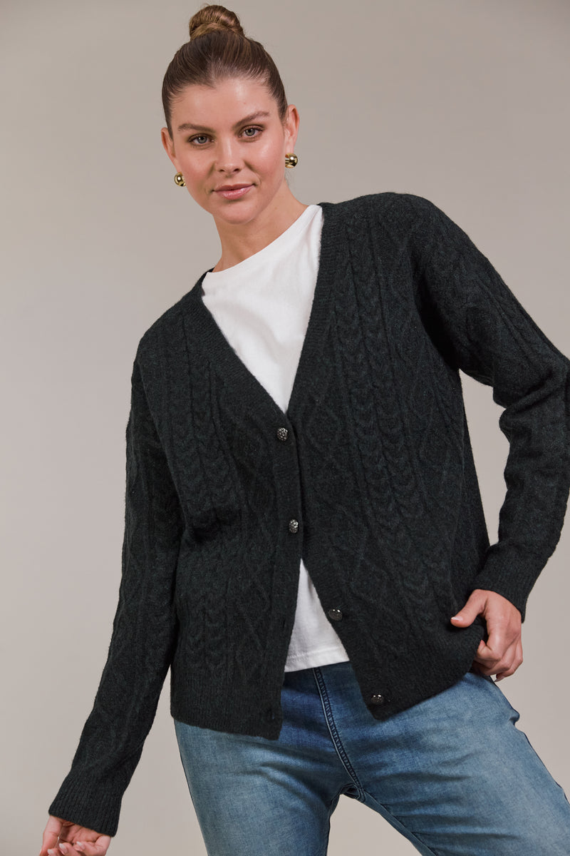 MERANO CROP CARDIGAN - CHAR