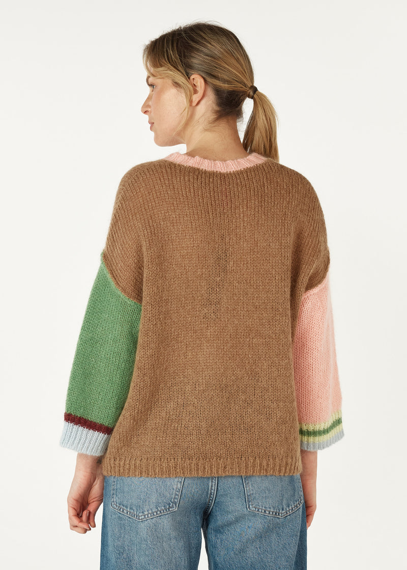 MOHAIR COLOUR BLOCK IN CARAMEL