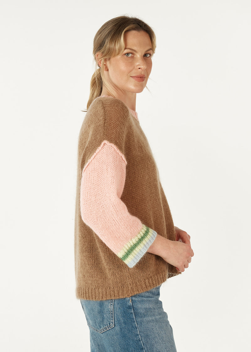 MOHAIR COLOUR BLOCK IN CARAMEL