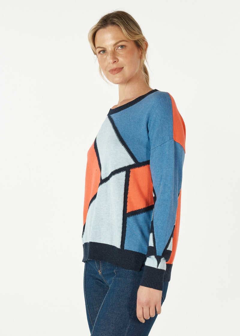 MOSAIC INTARSIA JUMPER IN DENIM