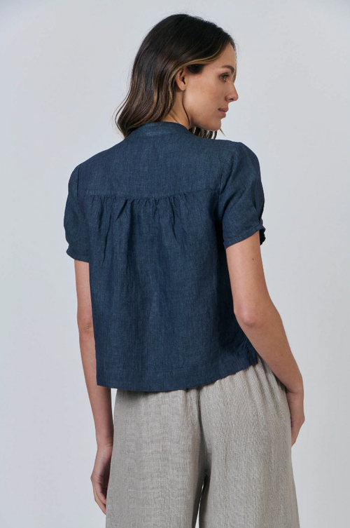 PLEAT SLEEVE CREW SHIRT - POSEIDON