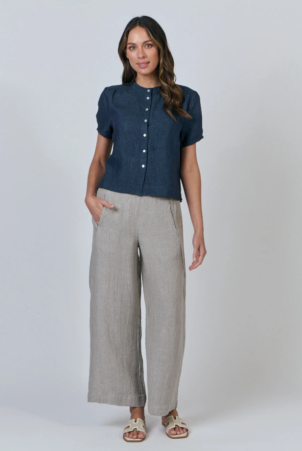 PLEAT SLEEVE CREW SHIRT - POSEIDON