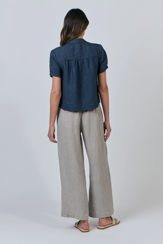 PLEAT SLEEVE CREW SHIRT - POSEIDON