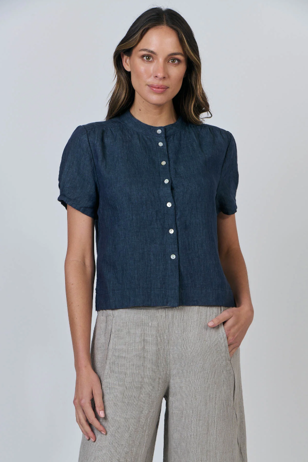 PLEAT SLEEVE CREW SHIRT - POSEIDON