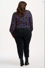 RONNIE PUFF SLEEVE TOP - BLACK, RAINBOW STAR EXPLOSION