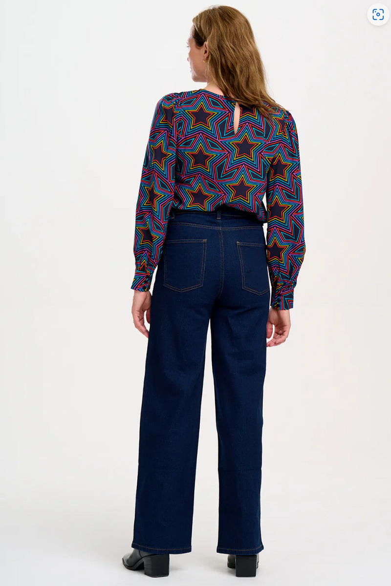 RONNIE PUFF SLEEVE TOP - BLACK, RAINBOW STAR EXPLOSION