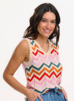 ROSY V-NECK KNIT VEST - CREAM, RAINBOW CHEVRON STRIPES