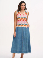 ROSY V-NECK KNIT VEST - CREAM, RAINBOW CHEVRON STRIPES