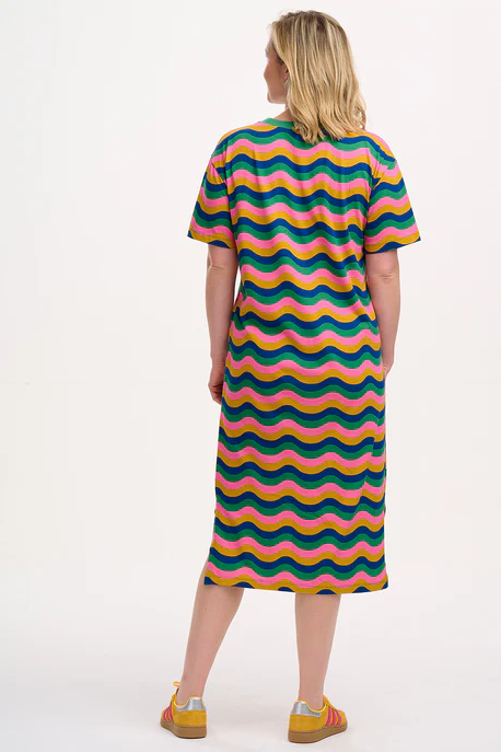 STEPHANIE MIDI T-SHIRT DRESS - MULTI, RAINBOW WAVES