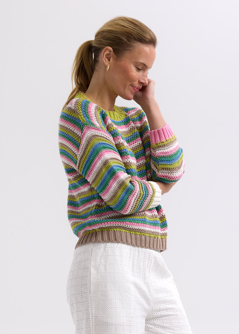 CHUNKY STRIPE JUMPER - CHARTREUSE