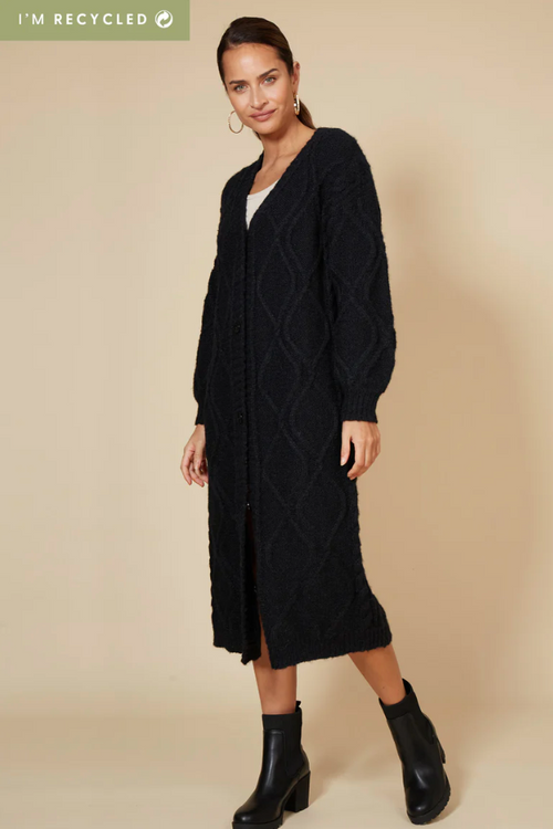 HOWIE CABLE CARDIGAN - EBONY