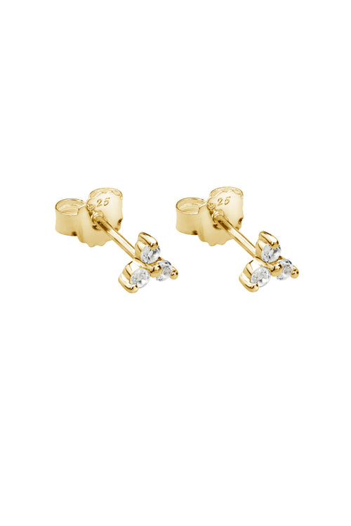 TRINITY BALL STUD EARRINGS WITH WHITE TOPAZ IN 18KT YELLOW GOLD PLATE